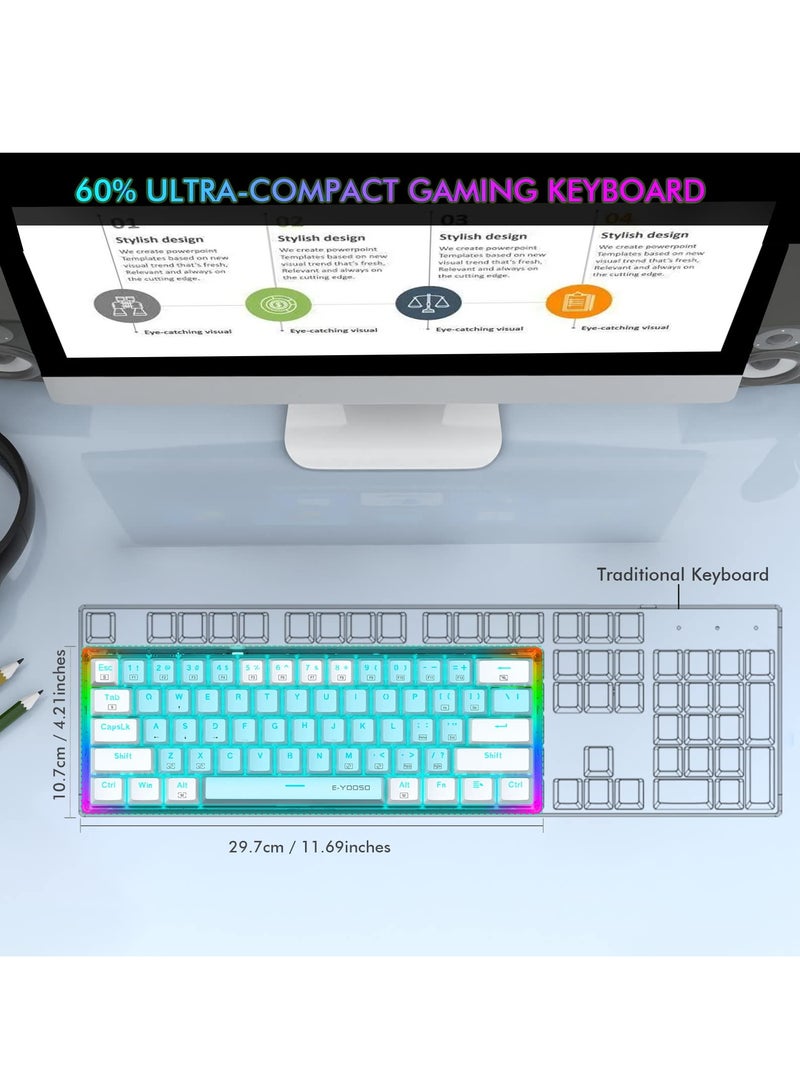 E-YOOSO Mechanical Gaming Keyboard, 61 Keys Ultral Compact Wired Keyboard, Red Switches, RGB Backlit, Hot-Swappable Socket, White - Image 5