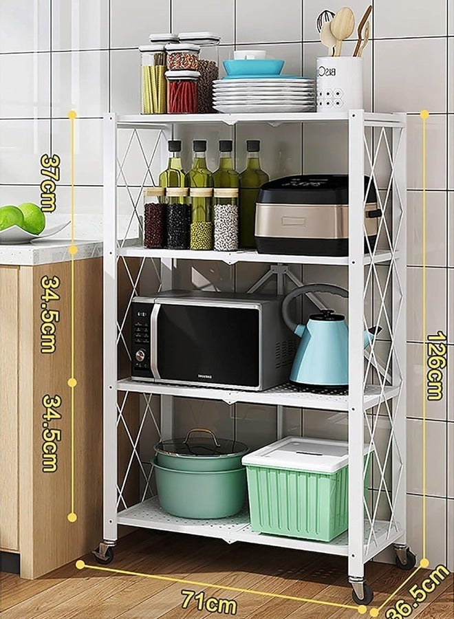 rayze Kitchen Storage Rack and Heavy Duty Metal Shelving Unit on Rolling Cart for Garage, Kitchen, Basement, Pantry, 4-Tier Thick Foldable Storage Shelves with Wheels, Large Capacity, White - Image 4