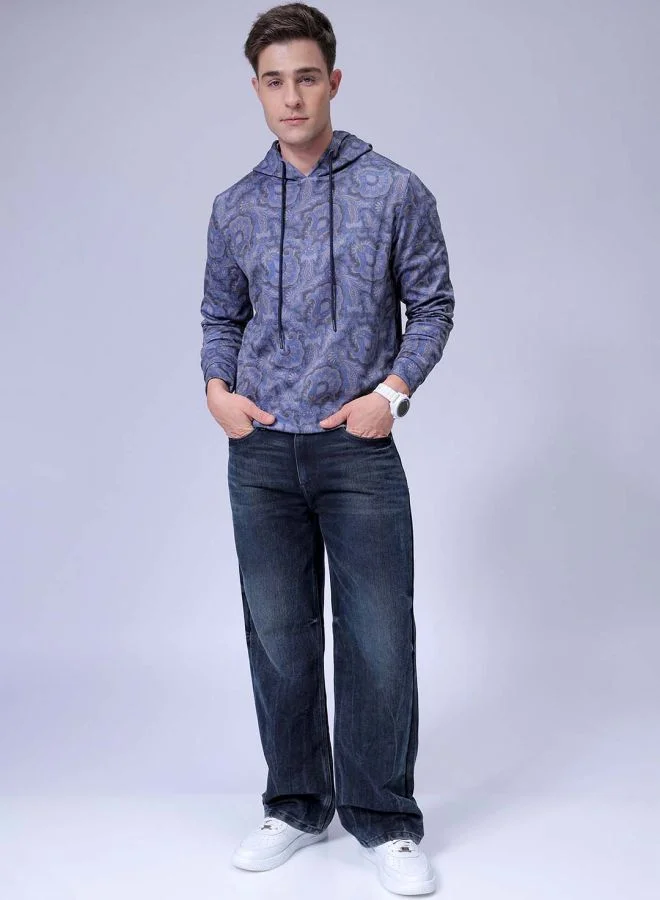 شركة المرآب الهندية Men Regular Fit Paisley Hooded Overhead Hooded Sweatshirt