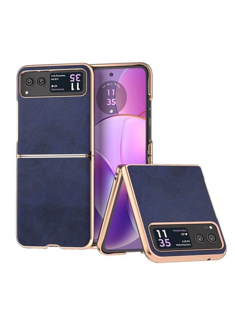 Case Cover For For Motorola Razr 40 Nano Electroplating Dual Color Cowhide Texture Protective Phone Case(Blue)