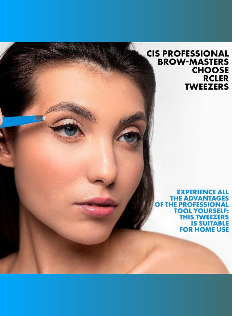 RCler lab. Professional Eyebrow Tweezers, Tweezers for Men, Women and Children, with Angled Tip for Easy Plucking of Ingrown Hairs, Stainless Steel (Blue) - Image 3