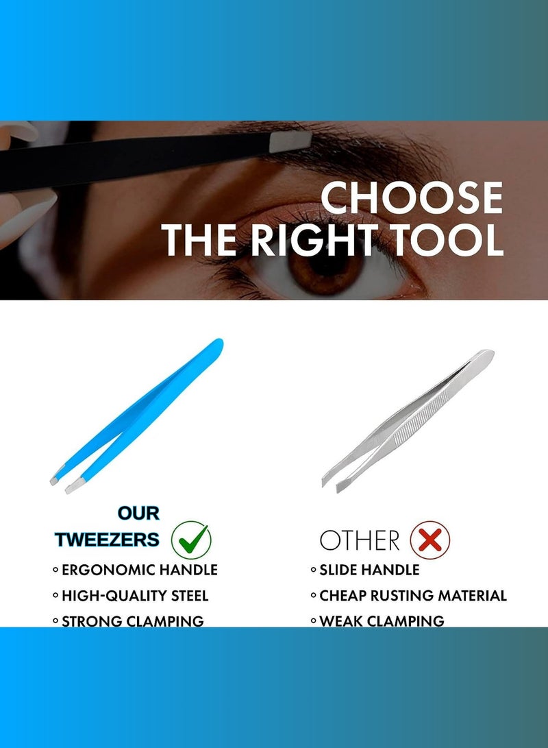 RCler lab. Professional Eyebrow Tweezers, Tweezers for Men, Women and Children, with Angled Tip for Easy Plucking of Ingrown Hairs, Stainless Steel (Blue) - Image 5