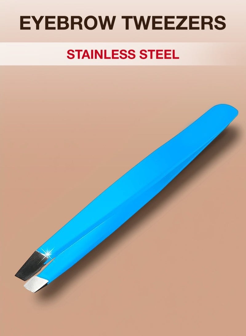 RCler lab. Professional Eyebrow Tweezers, Tweezers for Men, Women and Children, with Angled Tip for Easy Plucking of Ingrown Hairs, Stainless Steel (Blue) - Image 1