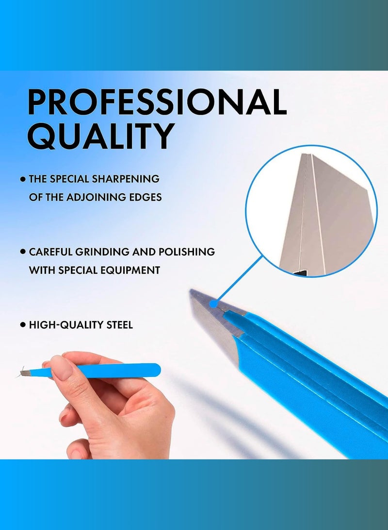 RCler lab. Professional Eyebrow Tweezers, Tweezers for Men, Women and Children, with Angled Tip for Easy Plucking of Ingrown Hairs, Stainless Steel (Blue) - Image 4