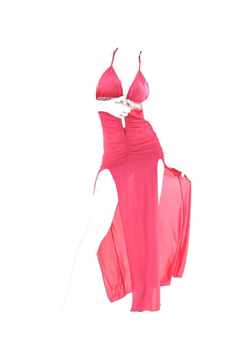 Women Cut Out Side Sleeveless Split Thigh Party Bodycon Maxi Dress - Image 2