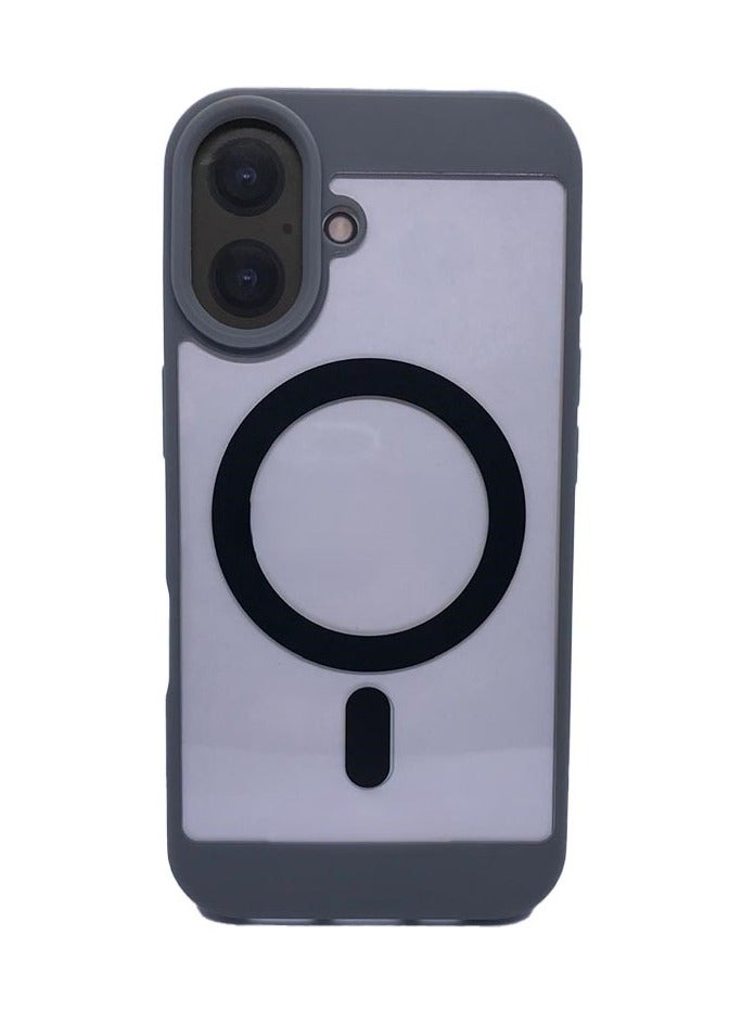 Magnetic transparent iPhone 16 case supports MagSafe  charging  for iPhone 16 - Grey 