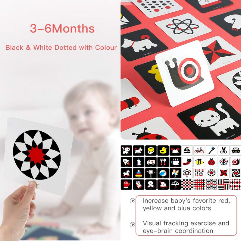 beiens High Contrast Baby Flashcard, 80 Pcs 160 Page Black White Colorful Visual Stimulation Learning Activity Card for Babies Ages 0-3-6-12-36 Months, 5.5'' x 5.5'' Newborn Infants Toys Gift - Image 4