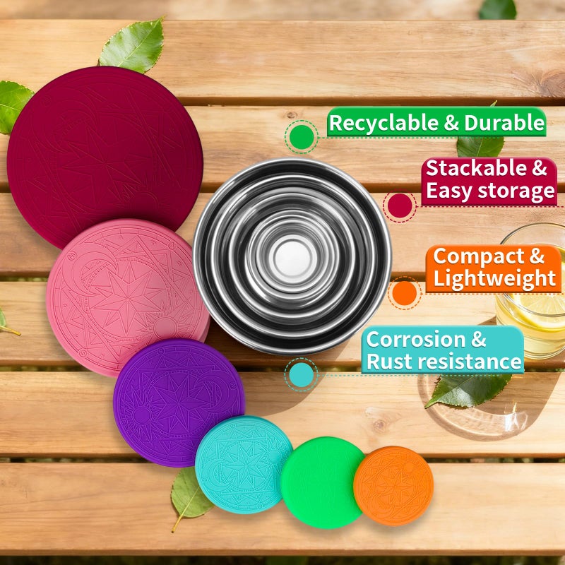 YJSLICT 6 Pack Stainless Steel Lunch Containers with Lids Set, Round Nesting Snack Container (Size 38, 24, 12, 6, 4, 2oz), Metal Salad Containers for Lunch, Picnic, Home, Travel - Image 4