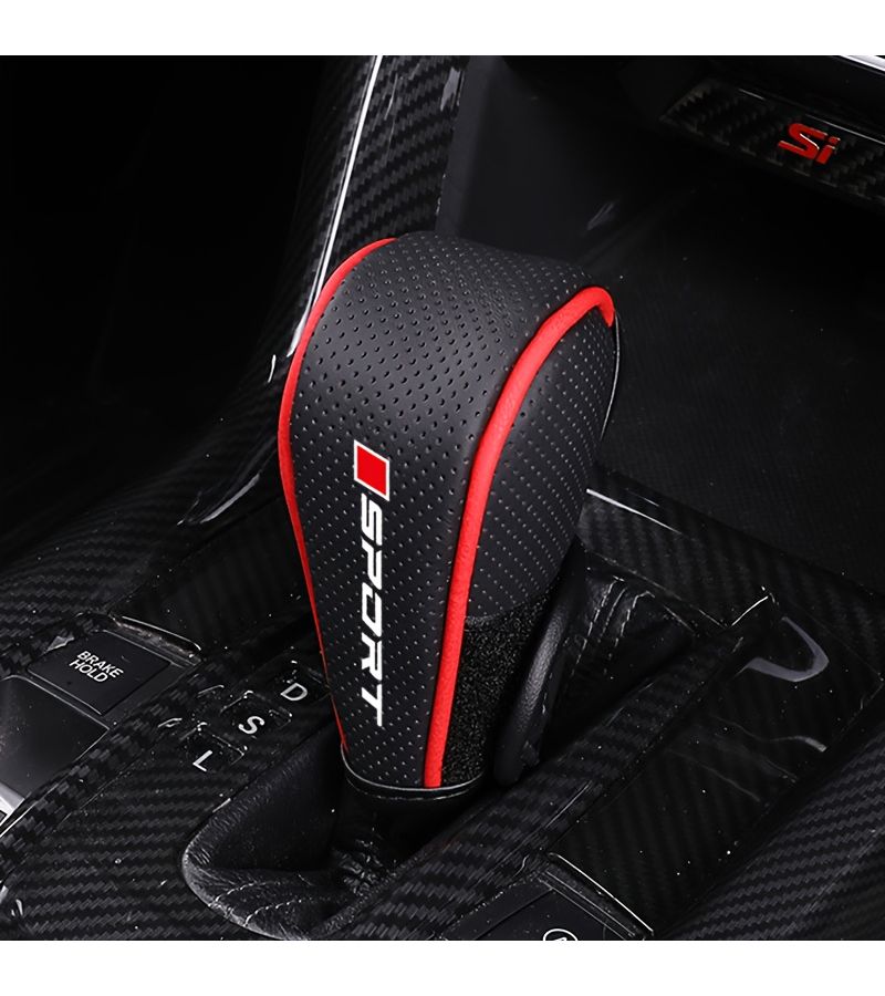 Faux Leather Car Gear Shift Cover Black Automatic Dustproof Knob Sleeve - Image 1
