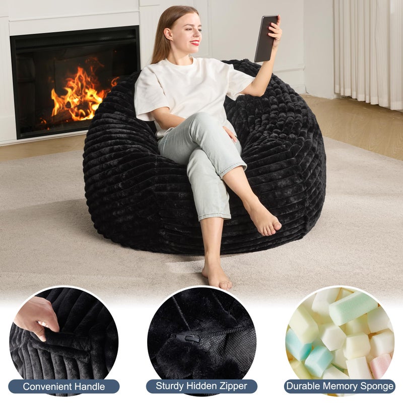 Hobestluk 3ft Bean Bag Chairs for Adults Large Beanbag Chair with Stripe Plush Cover Big Bean Bag Chair for Living Room Bedroom Dorm Office - Black (36â€ x 36â€ x 22â€) - Image 4