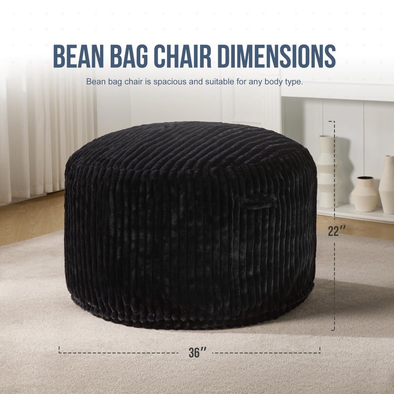 Hobestluk 3ft Bean Bag Chairs for Adults Large Beanbag Chair with Stripe Plush Cover Big Bean Bag Chair for Living Room Bedroom Dorm Office - Black (36â€ x 36â€ x 22â€) - Image 2