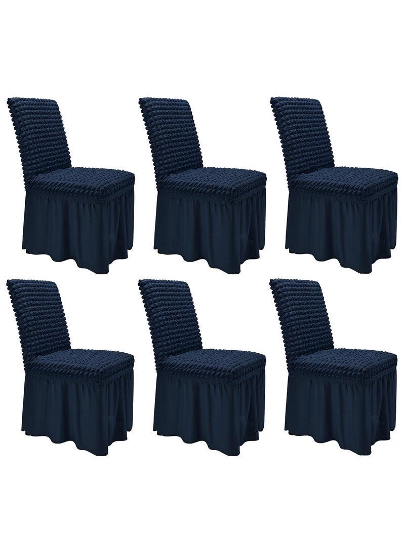 Dining Room Chair Covers with Long Skirt Chair Cover Set of 6 Chair Slipcover Elastic Removable Machine Washable Chair Protector Soft Touch Seat Covers for Dining Room Banquet Party Home Decoration (Navy Blue)  - Image 1