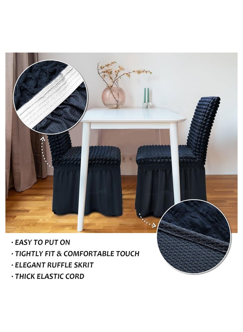 Dining Room Chair Covers with Long Skirt Chair Cover Set of 6 Chair Slipcover Elastic Removable Machine Washable Chair Protector Soft Touch Seat Covers for Dining Room Banquet Party Home Decoration (Navy Blue)  - Image 3