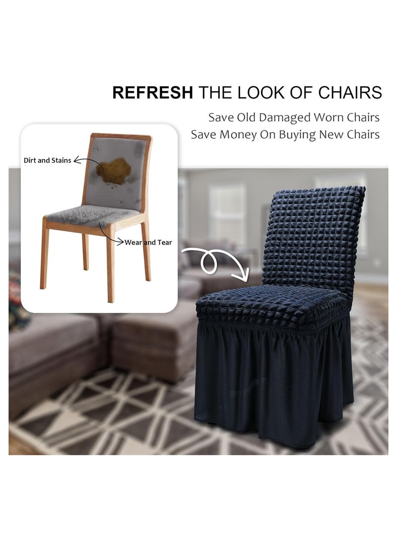 Dining Room Chair Covers with Long Skirt Chair Cover Set of 6 Chair Slipcover Elastic Removable Machine Washable Chair Protector Soft Touch Seat Covers for Dining Room Banquet Party Home Decoration (Navy Blue)  - Image 4