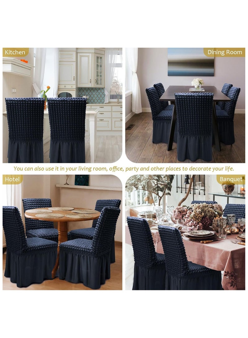 Dining Room Chair Covers with Long Skirt Chair Cover Set of 6 Chair Slipcover Elastic Removable Machine Washable Chair Protector Soft Touch Seat Covers for Dining Room Banquet Party Home Decoration (Navy Blue)  - Image 5