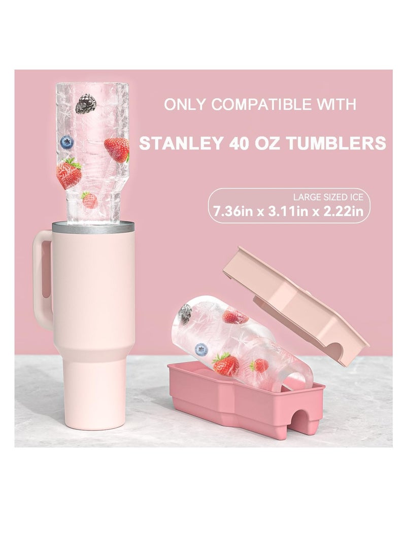 Excefore صينية مكعبات الثلج متوافقة مع كوب ستانلي 40 أوقية، قالب ثلج سيليكون مع غطاء، مصممة خصيصًا لكوب ستانلي 40 أوقية، قالب مكعبات ثلج للفريزر، قهوة، عصير، خالية من BPA، آمنة للغسل في غسالة الصحون، وردي - Image 2