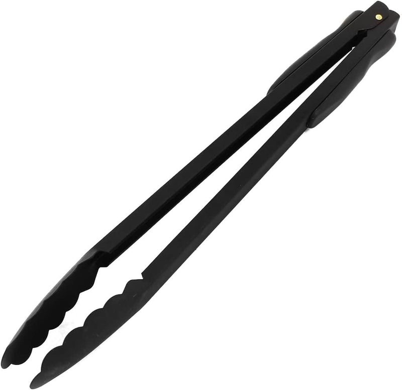 Valajogi BBQ Tongs for Grilling Long Kitchen Cooking Stainless Steel Heavy Duty with Heat Resistant Silicone Grips Serving Frying Salad Pasta Metal Food for Black Non-Slip Salad, Pasta [30x4x4 CM] - Image 1