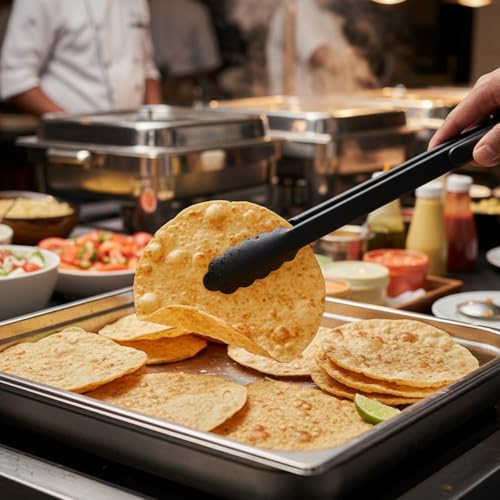 Valajogi BBQ Tongs for Grilling Long Kitchen Cooking Stainless Steel Heavy Duty with Heat Resistant Silicone Grips Serving Frying Salad Pasta Metal Food for Black Non-Slip Salad, Pasta [30x4x4 CM] - Image 4