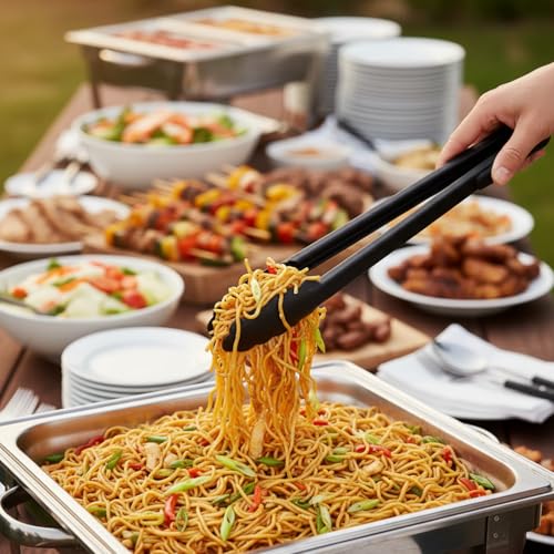 Valajogi BBQ Tongs for Grilling Long Kitchen Cooking Stainless Steel Heavy Duty with Heat Resistant Silicone Grips Serving Frying Salad Pasta Metal Food for Black Non-Slip Salad, Pasta [30x4x4 CM] - Image 5