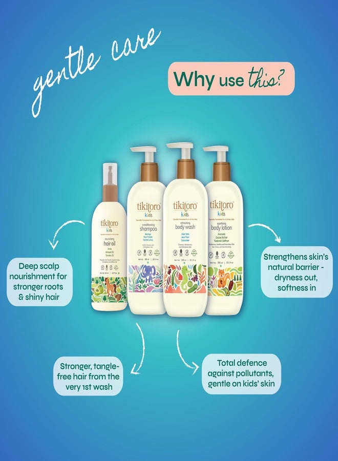 Tikitoro Kids Gentle Care Combo With Refreshing Body Wash, Soothing Body Lotion, Conditioning Shampoo, and Nourishing Hair Oil (4-10 years) (3 x 300ml & 1 x 150ml) - Image 3