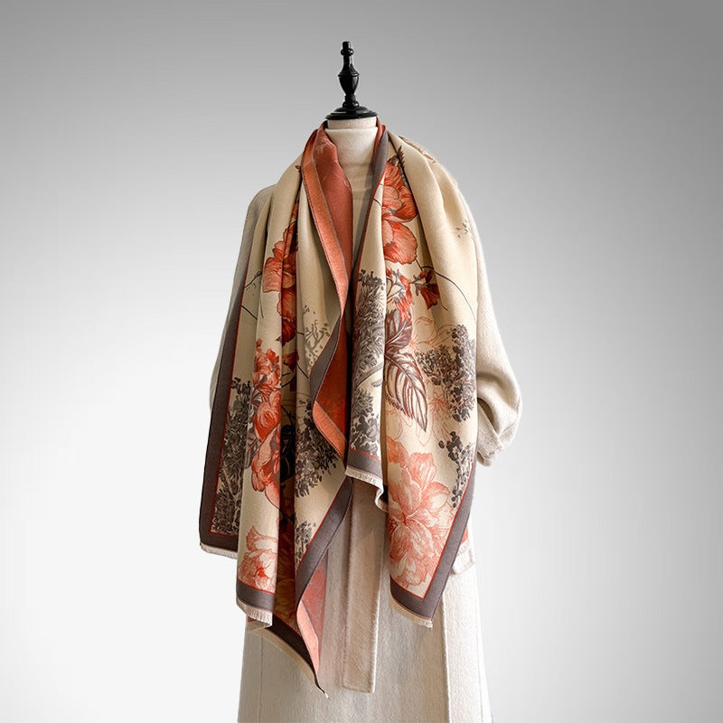 2025 Autumn and Winter New Cashmere Scarf Fashion Floral Jacquard Scarf Women''s Elegant Warm Shawl - Image 3