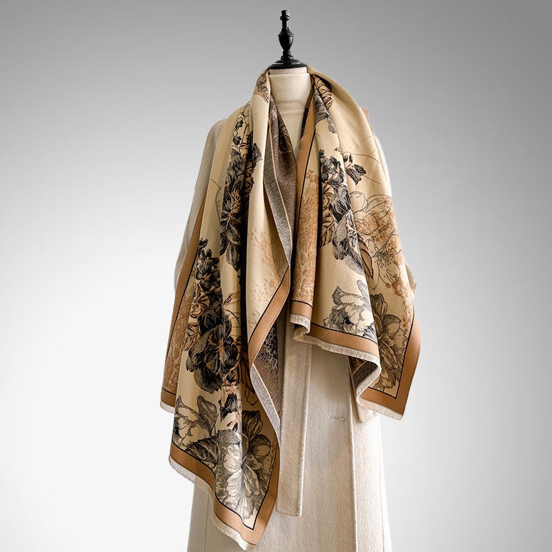2025 Autumn and Winter New Cashmere Scarf Fashion Floral Jacquard Scarf Women''s Elegant Warm Shawl - Image 2