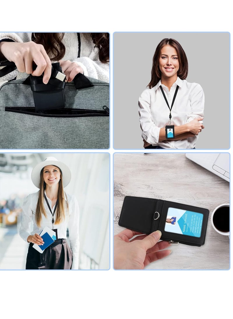 SYOSI Badge Holder with Zipper Retractable Lanyard PU Leather ID Badge Holder Wallet 20 Inch Lanyard Neck Strap Detachable 5 Card Slots for Office Staff Teacher Student Worker Black  - Image 5