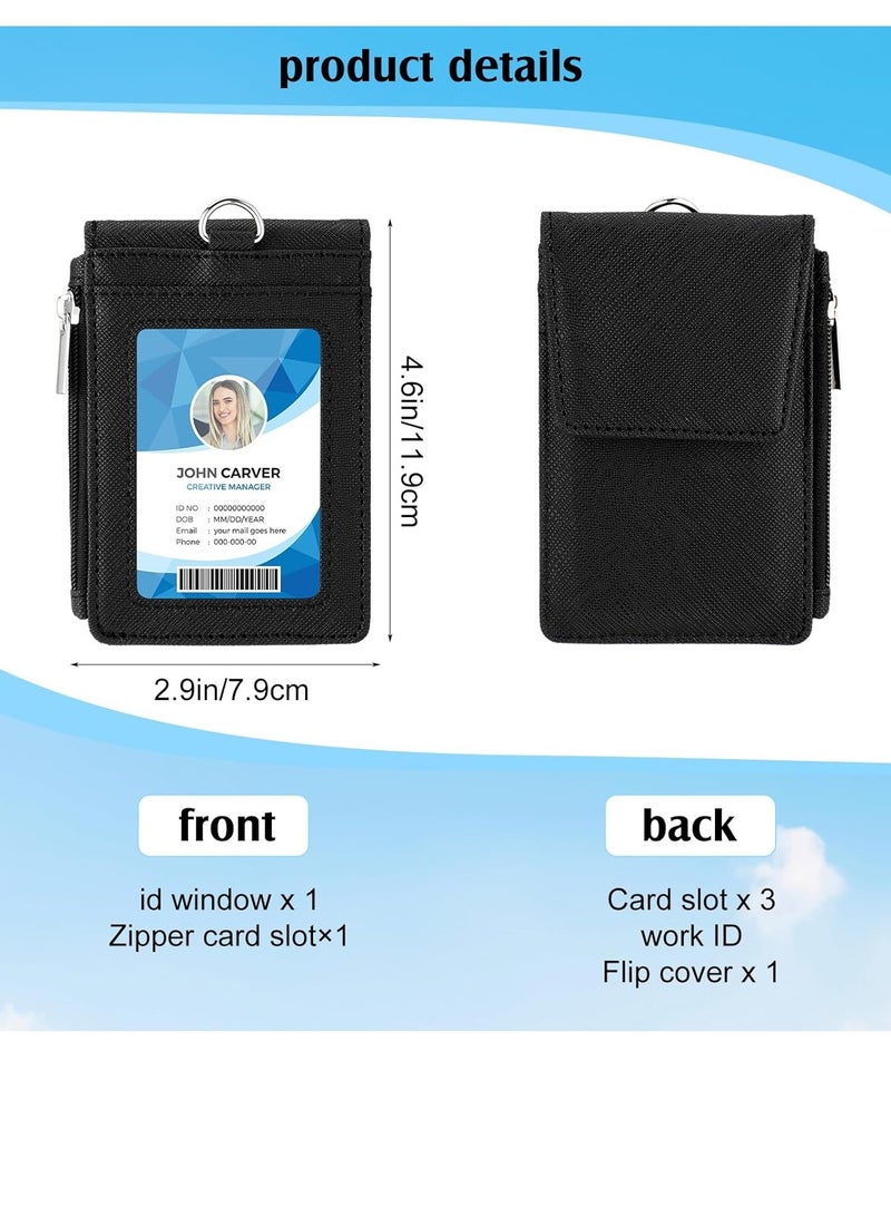 SYOSI Badge Holder with Zipper Retractable Lanyard PU Leather ID Badge Holder Wallet 20 Inch Lanyard Neck Strap Detachable 5 Card Slots for Office Staff Teacher Student Worker Black  - Image 4