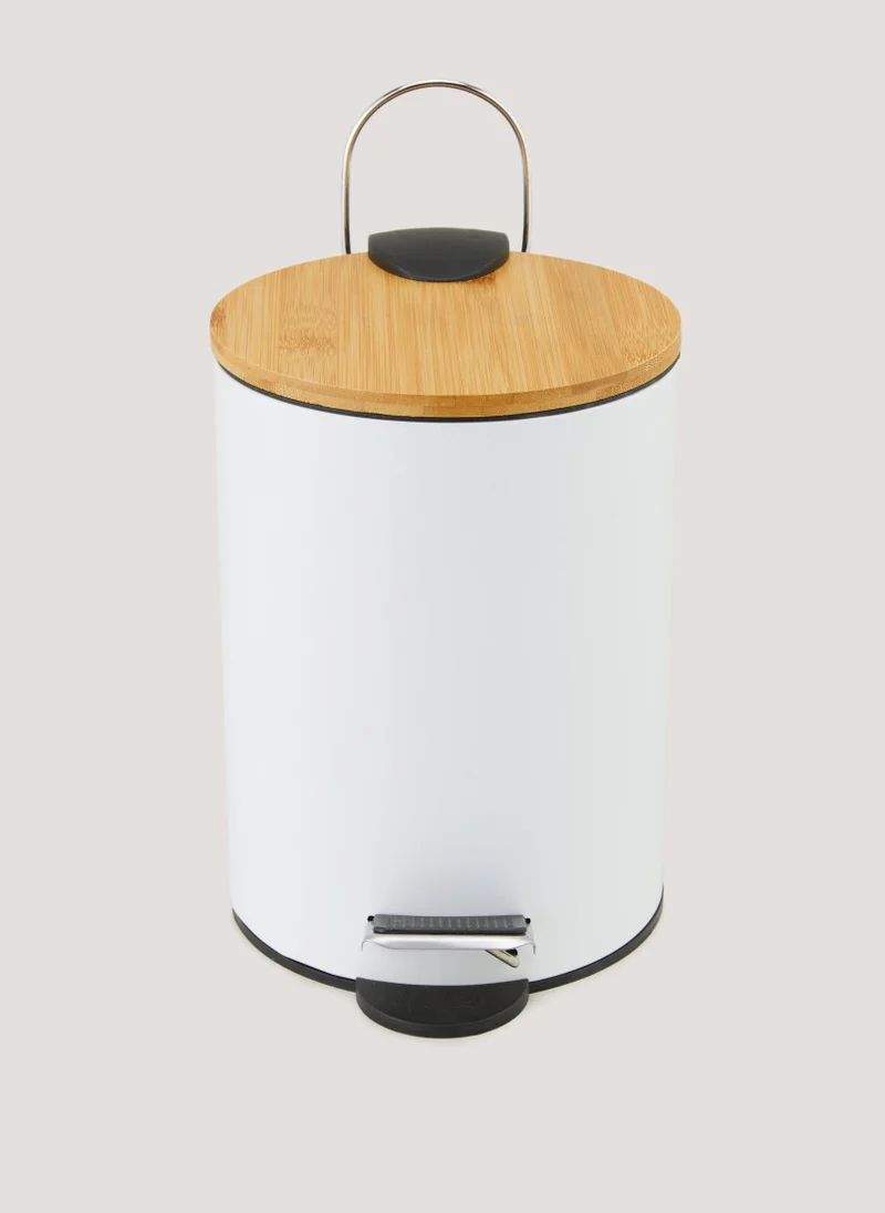 Matalan White Metal & Bamboo Bin (23cm x 17cm x 17cm)