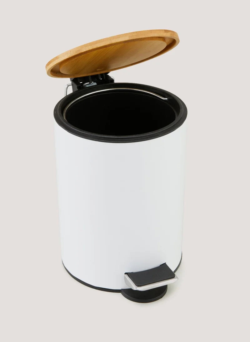 Matalan White Metal & Bamboo Bin (23cm x 17cm x 17cm)
