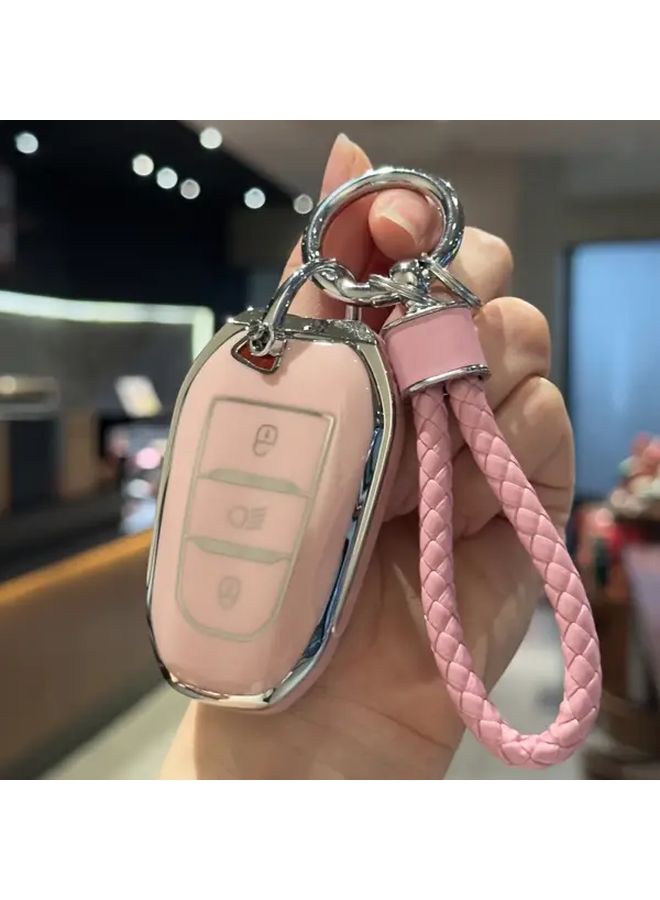 Pink TPU Remote Key Cover Protector Keychain Compatible with Citroen Peugeot Models - Image 1