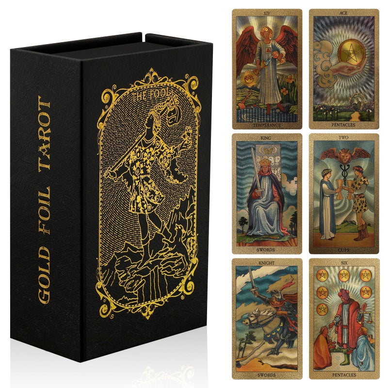 EGCUQ 78 Tarot Cards with Guide BookRider Waite Tarot DeckGold Foil Tarot Cards Deck for Beginners Waterproof and Durable - Image 4