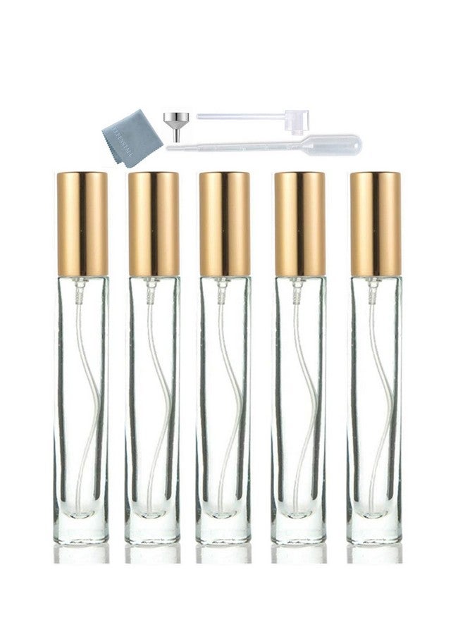 ELFENSTALL Thick Glass 5Pcs 10Ml 13Oz Gold Spray Bottle Refill Perfume Hydrating Fragrance Fine Mist Atomizer Cosmetic Container Round Tube Party Makeup Tool Travel Gift Sample - Image 1