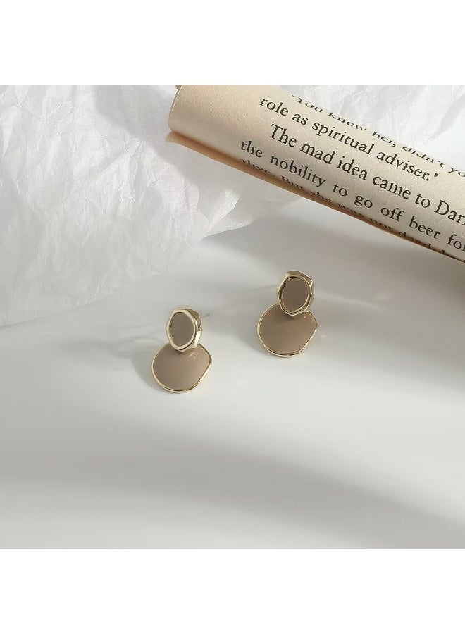 Goolsky أقراط هندسية فاخرة فرنسية من الفضة الإسترلينية S925 للنساء - أقراط دائرية غير منتظمة بتفاصيل ذهبية، حواف دائرية غير منتظمة مطلية بالذهب مقاومة للتأكسد، للمكتب والمناسبات اليومية والزفاف - Image 3