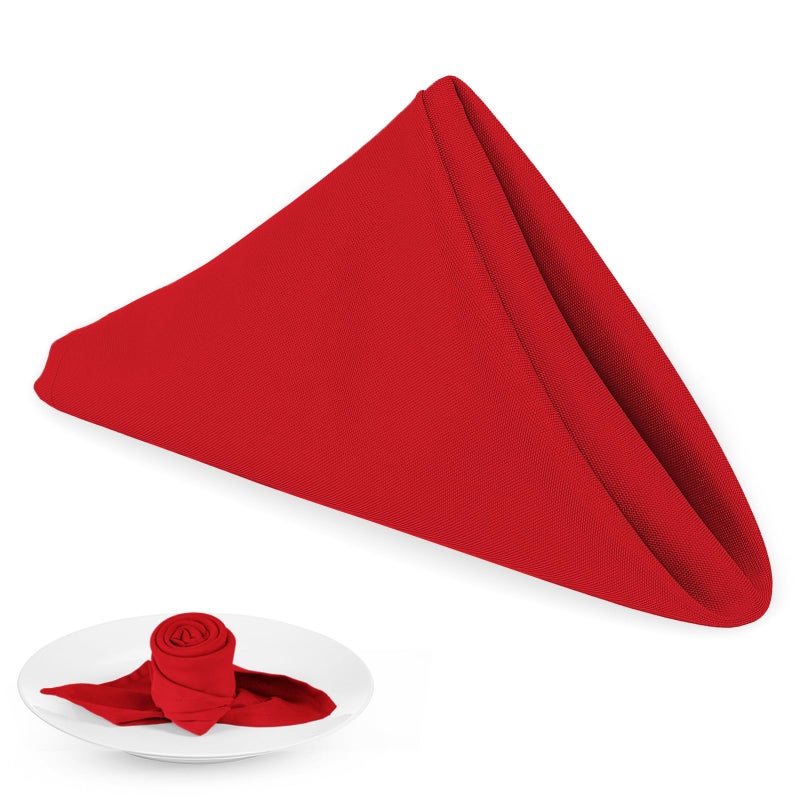 PLOYMONO Red Heavy Duty Cloth Napkins 17 x 17 Inch Solid Washable Polyester Dinner Napkins Set of 8 Napkins with Hemmed Edges Great for Weddings Parties Banquets Dinner More