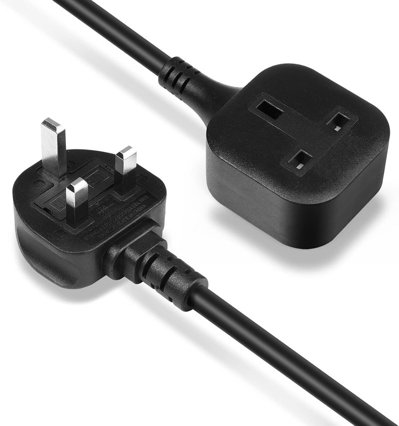 بيتيون سلك تمديد بايشن، سلك تمديد أحادي الاتجاه بطول 3 أمتار مع قابس بريطاني ثلاثي الأطراف، سلك تمديد للسفر، مقبس تمديد فردي متين ومقاوم للحريق للمنزل والمكتب (أسود) (EC3M-AE) - Image 1