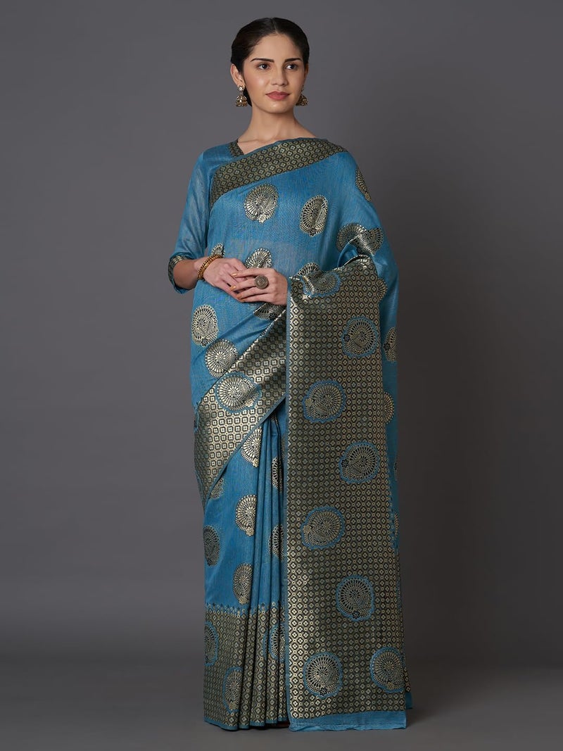 LACOSSI Pure Fancy Kanjivaram Jacquard Silk Saree Banarasi Silk Saree Rich Pallu Design Woven Jacquard Trendy Special Occassion Wear With Unstitched Blouse Piece Trendy Sari (Apple-2447) - Image 2