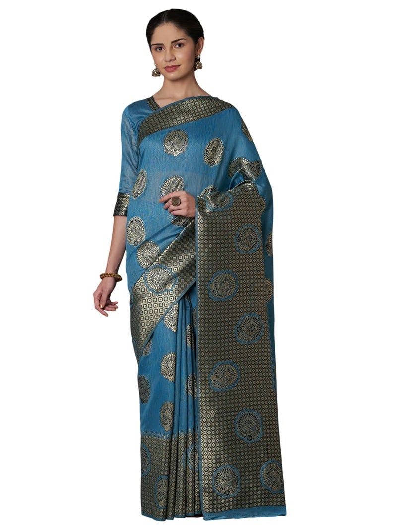 LACOSSI Pure Fancy Kanjivaram Jacquard Silk Saree Banarasi Silk Saree Rich Pallu Design Woven Jacquard Trendy Special Occassion Wear With Unstitched Blouse Piece Trendy Sari (Apple-2447) - Image 1