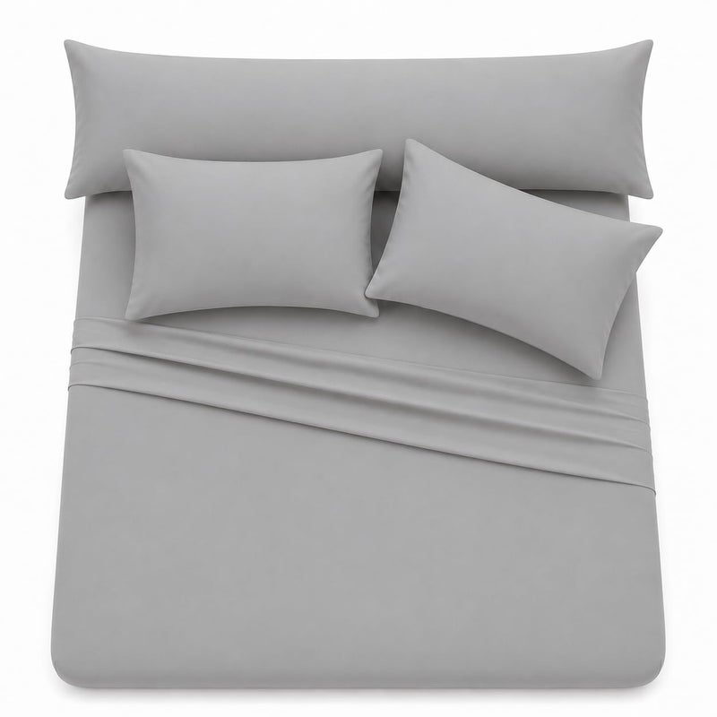 Ultra Soft 4-Piece Bed Sheet Set – Flat Sheet with Long Pillow Cover & 2 Pillowcases – for 160 cm Bed Soft Cotton Blend Bedding Set (Gray, 160 cm) - Image 3