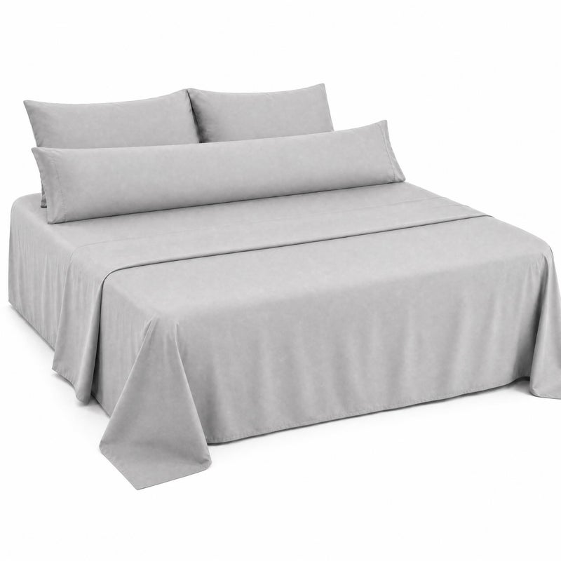 Ultra Soft 4-Piece Bed Sheet Set – Flat Sheet with Long Pillow Cover & 2 Pillowcases – for 160 cm Bed Soft Cotton Blend Bedding Set (Gray, 160 cm) - Image 1