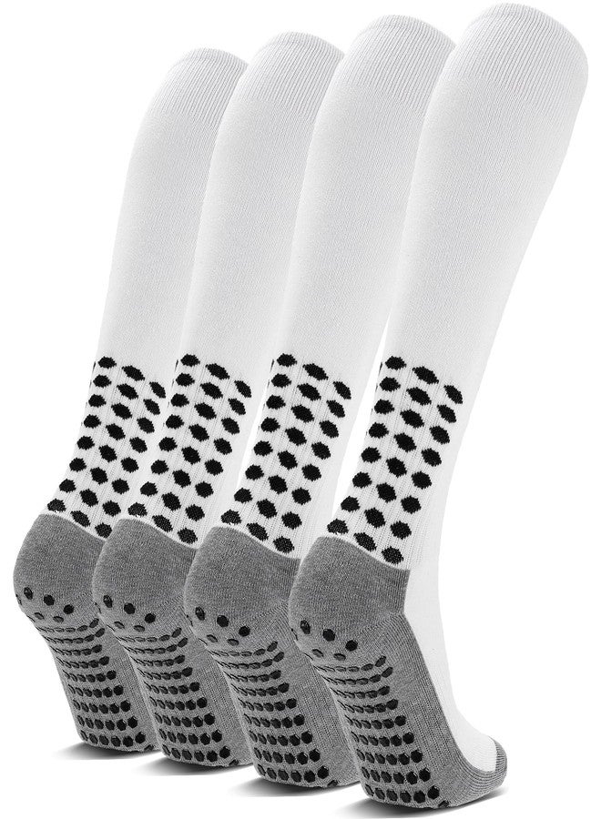 Ultrafun 4 Pairs Grip Soccer Socks Non Slip Knee High Compression Soccer Football Socks (4Pairs-White) - Image 1