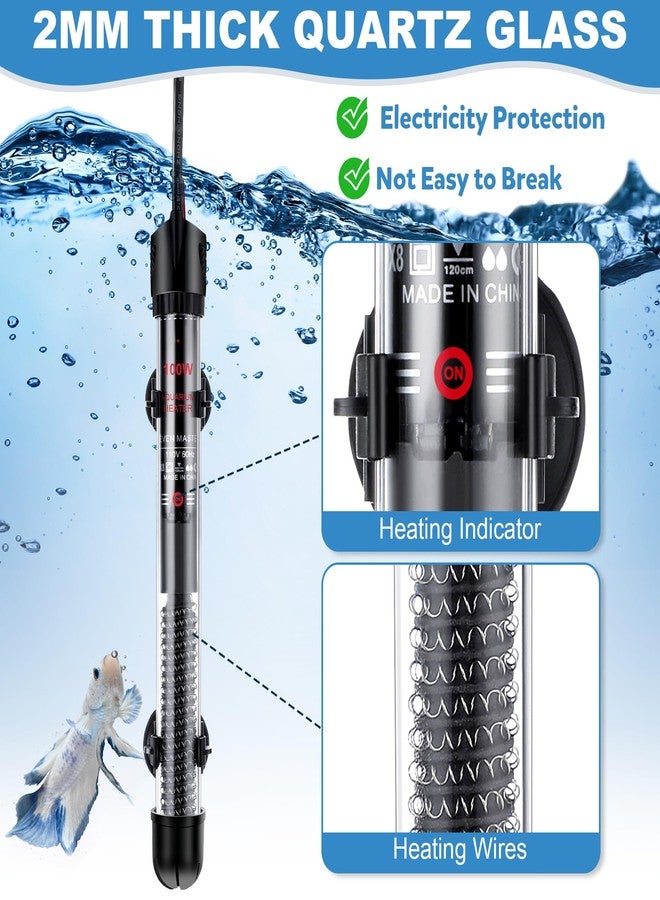 Dreyoo سخان حوض السمك الغاطس من دريو، طقم من قطعتين، سخان حوض سمك قابل للتعديل بقدرة 100 واط/300 واط مع 4 ملصقات ترمومتر ومثبتات، ترموستات بمقبض قابل للتعديل للمياه المالحة والمياه العذبة (100 واط). - Image 5