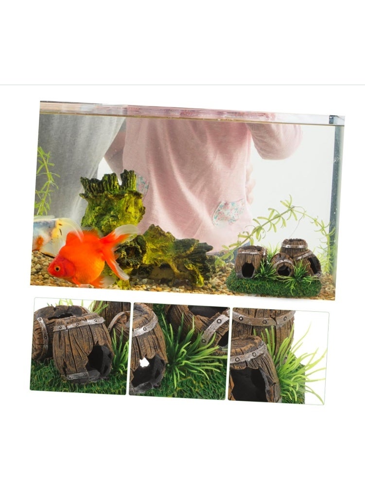 حوض سمك برميل كهف مخفي مع نباتات زينة حوض السمك نموذج مائي زينة حوض السمك ديكور بحري زينة - Image 2