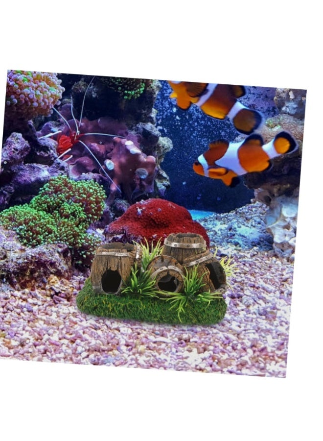 حوض سمك برميل كهف مخفي مع نباتات زينة حوض السمك نموذج مائي زينة حوض السمك ديكور بحري زينة - Image 4