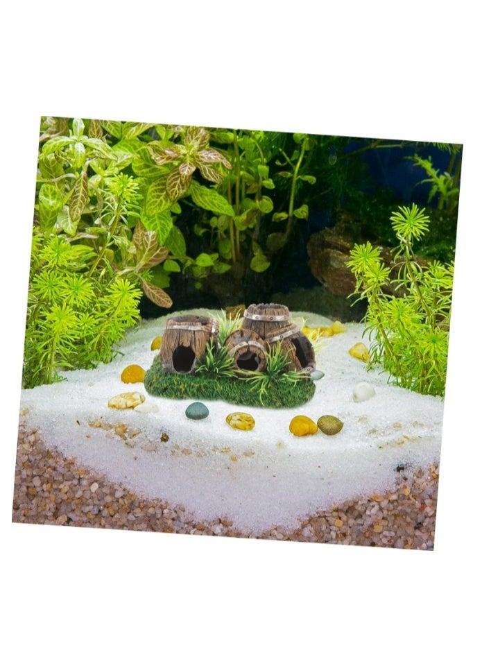 حوض سمك برميل كهف مخفي مع نباتات زينة حوض السمك نموذج مائي زينة حوض السمك ديكور بحري زينة - Image 5