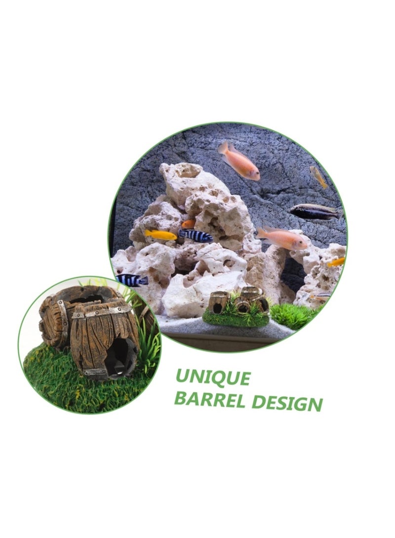 حوض سمك برميل كهف مخفي مع نباتات زينة حوض السمك نموذج مائي زينة حوض السمك ديكور بحري زينة - Image 3