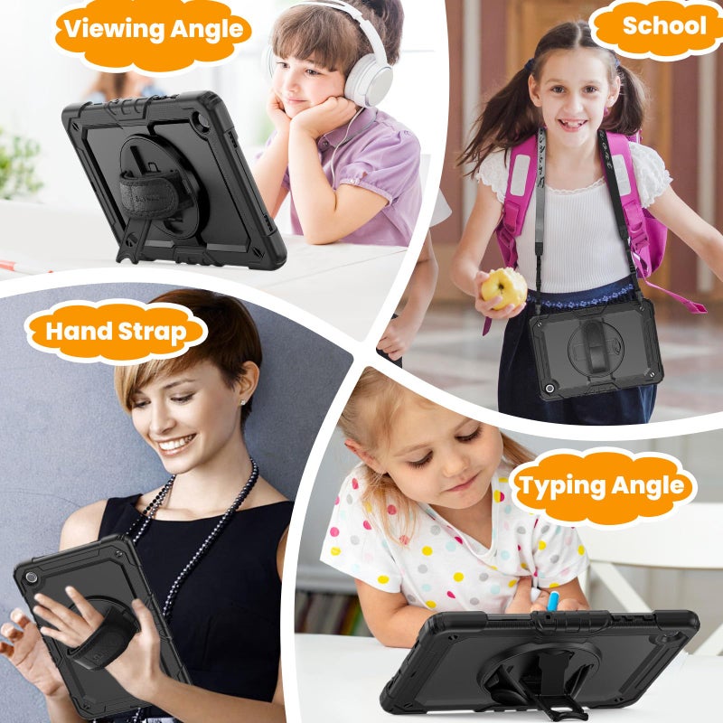 SEYMAC stock Case for Samsung Galaxy Tab A8 10.5'', Full-Body Drop Protection Case with Screen Protector Pencil Holder [360Â° Rotating Hand Strap] &Stand, Black - Image 5