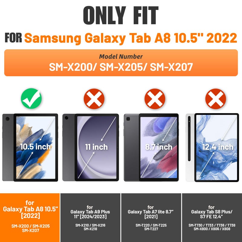 SEYMAC stock Case for Samsung Galaxy Tab A8 10.5'', Full-Body Drop Protection Case with Screen Protector Pencil Holder [360Â° Rotating Hand Strap] &Stand, Black - Image 2