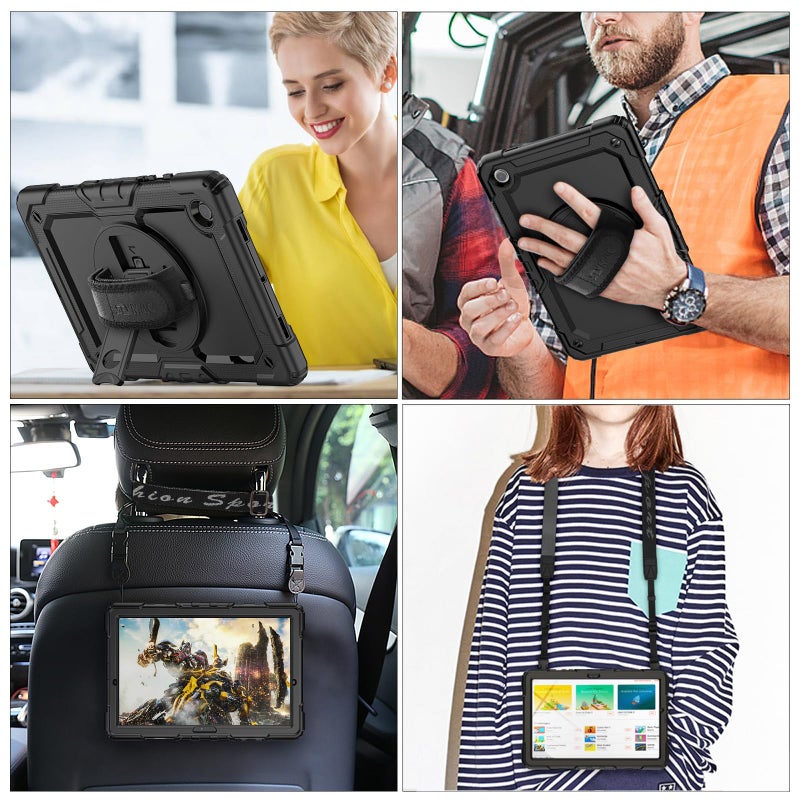 SEYMAC stock Case for Samsung Galaxy Tab A8 10.5'', Full-Body Drop Protection Case with Screen Protector Pencil Holder [360Â° Rotating Hand Strap] &Stand, Black - Image 3