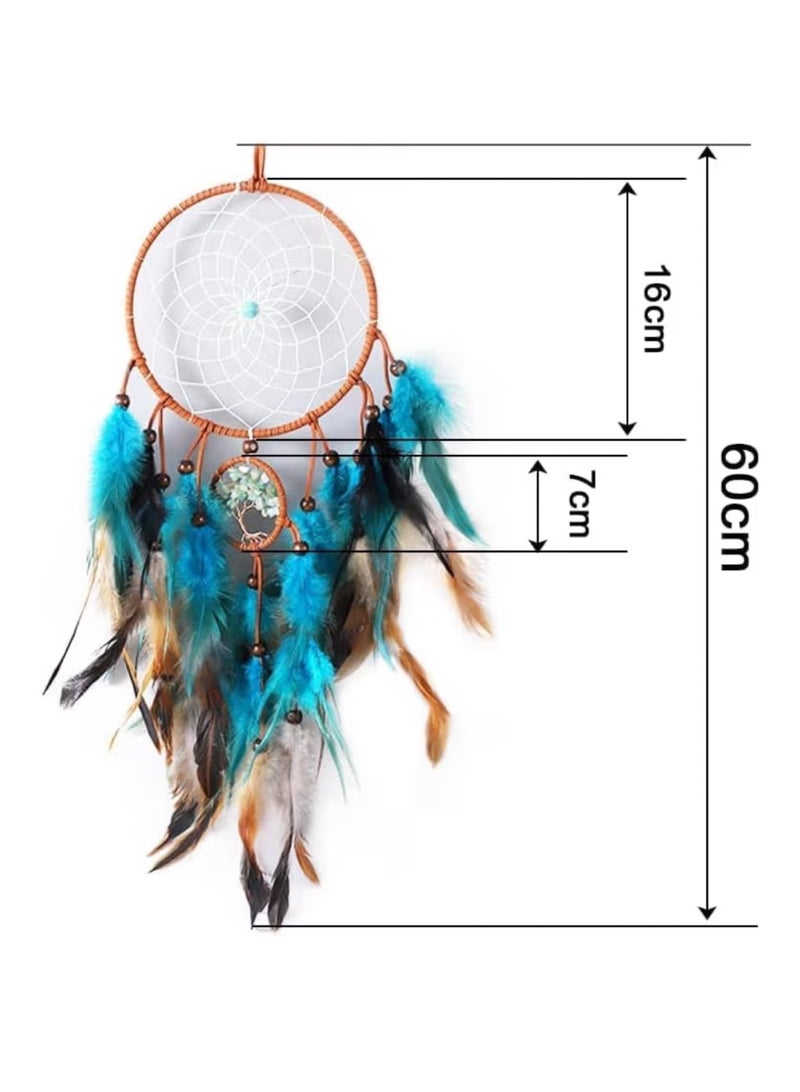 BetterJonny Dream Catcher Tree of Life Blue Dreamcatcher, BetterJonny Handmade Feather Dreamcatcher with Natural Healing Crystal Stone Wall Hanging Home Decoration for Home Ornament Craft - Image 3
